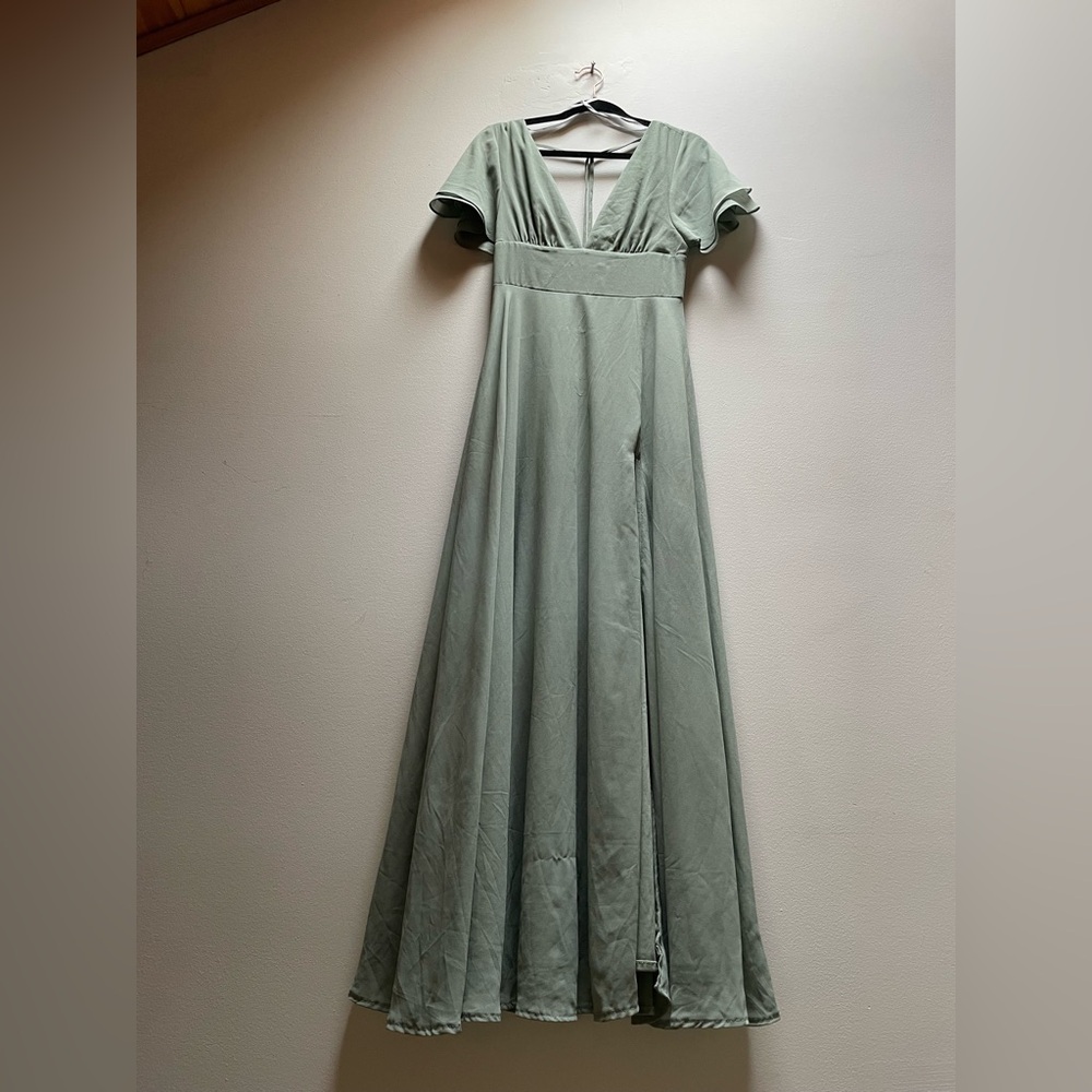 Promise Of Love Sage Brush Flutter Sleeve Maxi Dress Bridesmaid